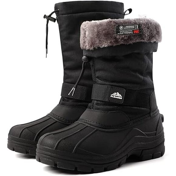 Men's Winter Waterproof Insulated Shell Warm Inner Snow Boots, Black- Size 10 - Picture 2 of 6